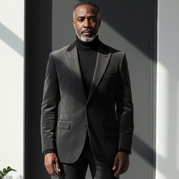 jf j.ferrar Other - J. FerrarMen's Slim Fit Velvet Gray Two Button Blazer Size 38S